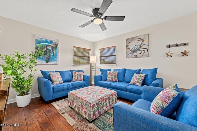 4025 Venus St, Panama City Beach, FL 32408 - living room featuring baseboards, a ceiling fan, and hardwood / wood-style floors