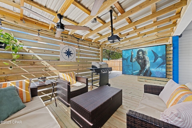 4025 Venus St, Panama City Beach, FL 32408 - wooden deck with ceiling fan and fence
