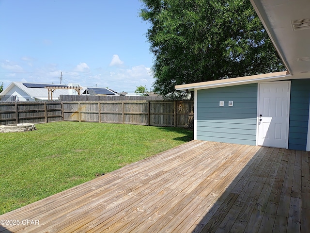 2525 E 40th Ct, Panama City, FL 32405 - wooden deck with a lawn, a fenced backyard, and visible vents