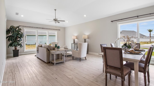 845 Walsonham Dr, Panama City Beach, FL 32407 - dining room with a ceiling fan, healthy amount of natural light, light wood-type flooring, baseboards, and recessed lighting