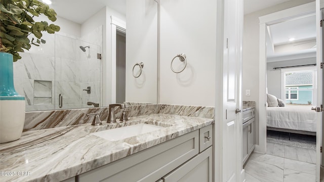 845 Walsonham Dr, Panama City Beach, FL 32407 - ensuite bathroom with marble finish flooring, vanity, and a shower stall