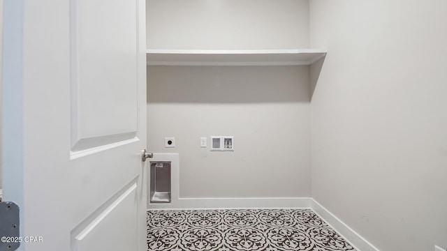 845 Walsonham Dr, Panama City Beach, FL 32407 - washroom with hookup for an electric dryer, washer hookup, baseboards, and tile patterned flooring
