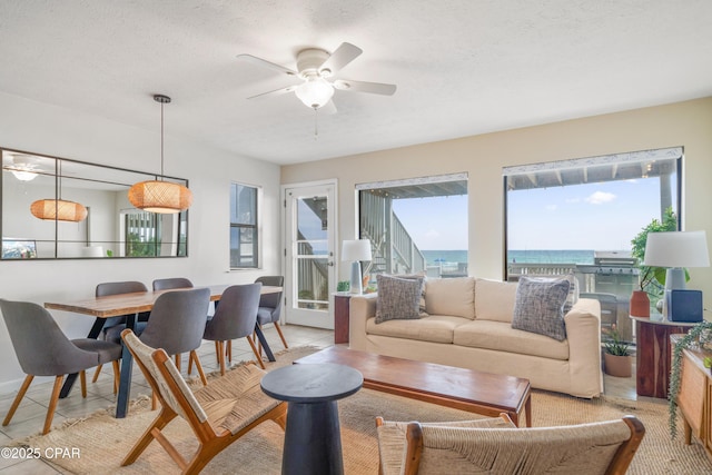 living room with ceiling fan