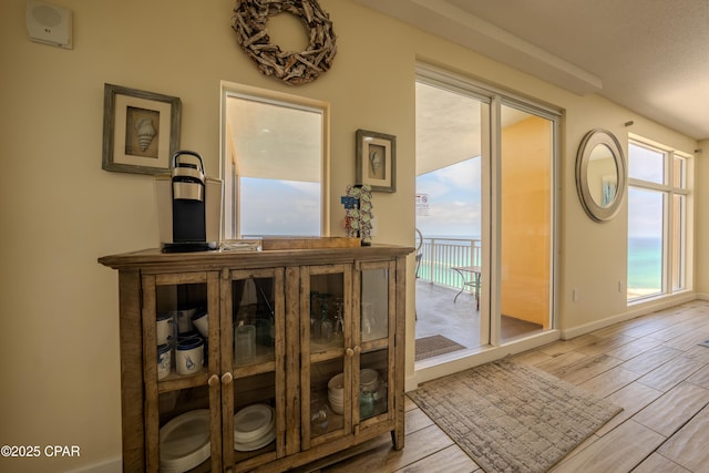 doorway to outside with wood finished floors, healthy amount of natural light, and baseboards