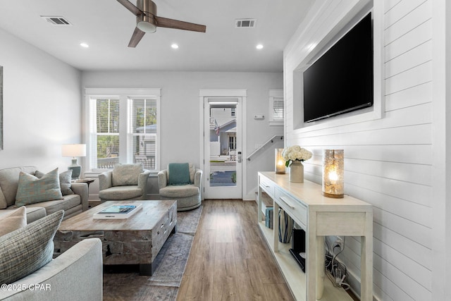 345 Redbud Ln, Inlet Beach, FL 32461 - living area featuring ceiling fan, light wood finished floors, and recessed lighting