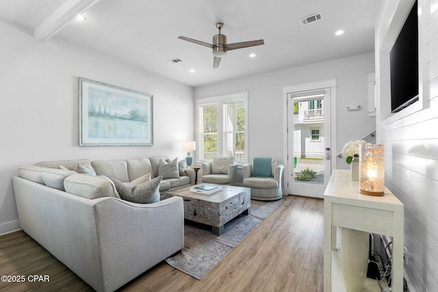 345 Redbud Ln, Inlet Beach, FL 32461 - living room featuring light wood-style floors, a ceiling fan, and recessed lighting