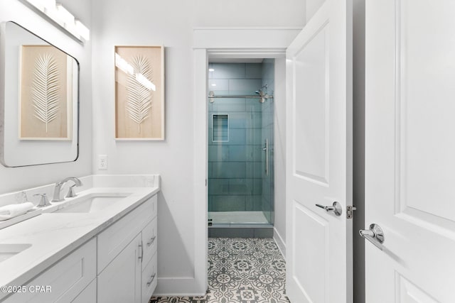345 Redbud Ln, Inlet Beach, FL 32461 - full bath with double vanity, a shower stall, and tile patterned flooring