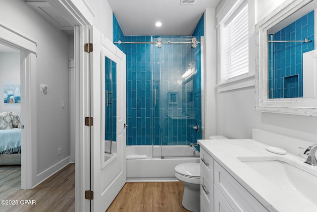 345 Redbud Ln, Inlet Beach, FL 32461 - ensuite bathroom featuring vanity, wood finished floors, shower / washtub combination, and recessed lighting