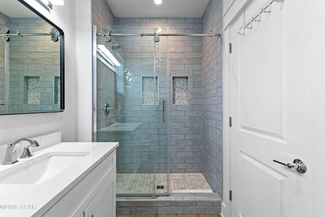 345 Redbud Ln, Inlet Beach, FL 32461 - full bath featuring vanity, a stall shower, and recessed lighting