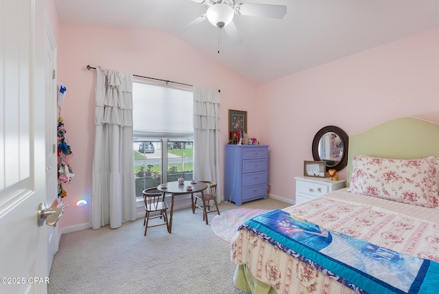3543 Brentwood Pl, Panama City, FL 32404 - bedroom with light carpet, lofted ceiling, baseboards, and ceiling fan