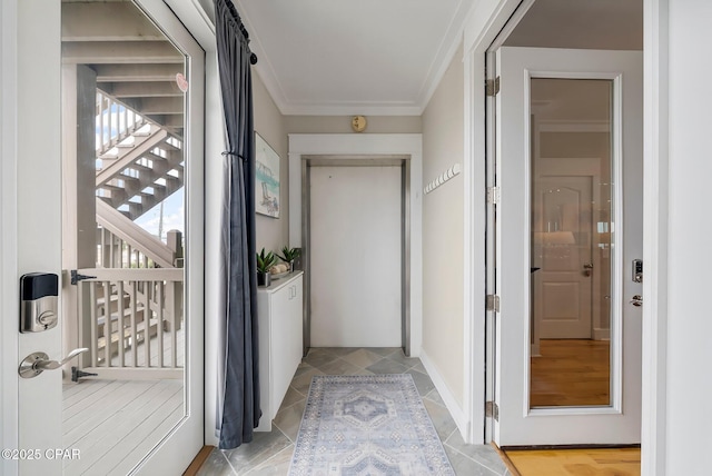hallway with ornamental molding