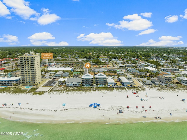 drone / aerial view of waterfront with a beach