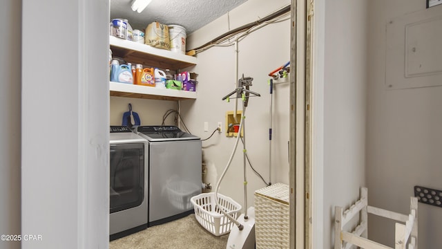 722 E Pine Forest Dr, Lynn Haven, FL 32444 - washroom featuring separate washer and dryer, carpet, and a textured ceiling