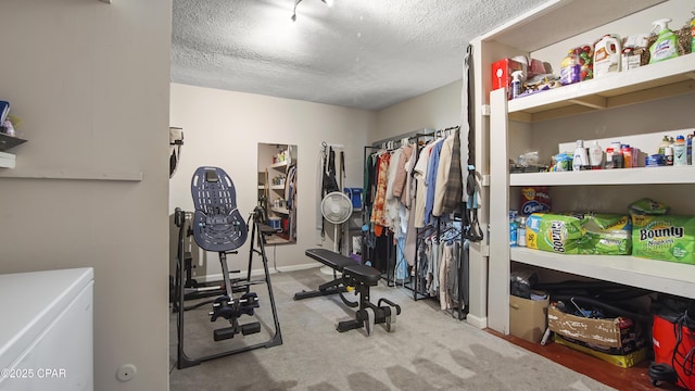 722 E Pine Forest Dr, Lynn Haven, FL 32444 - workout room featuring a textured ceiling, carpet floors, and baseboards