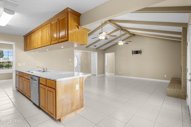 7936 Betty Louise Dr, Panama City, FL 32404 - kitchen featuring dishwasher, a sink, light tile patterned floors, and a ceiling fan