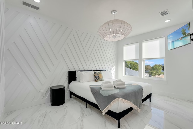 208 George C Wallace, Panama City Beach, FL 32413 - bedroom featuring marble finish flooring, a chandelier, recessed lighting, and baseboards