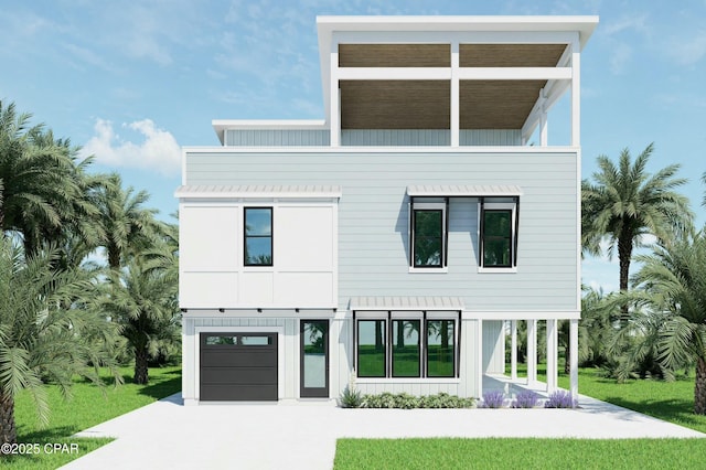 208 George C Wallace, Panama City Beach, FL 32413 - view of front of property with an attached garage, a front lawn, and concrete driveway