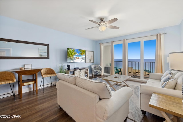 9860 S Thomas Dr Unit 1824, Panama City Beach, FL 32408 - living room with ceiling fan and dark wood-type flooring