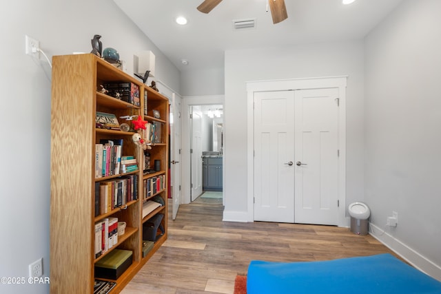111 George C Wallace Blvd, Panama City Beach, FL 32413 - sitting room featuring ceiling fan, light wood-style flooring, recessed lighting, and baseboards