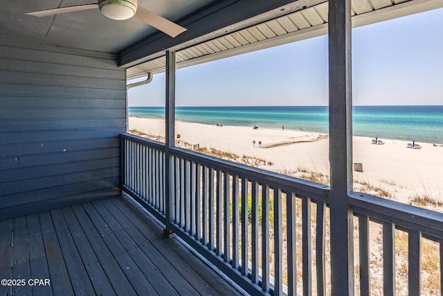 17735 Front Beach Rd Unit 4, Panama City Beach, FL 32413 - balcony with a ceiling fan and view of water and beach