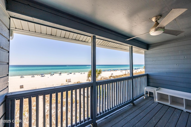 17735 Front Beach Rd Unit 4, Panama City Beach, FL 32413 - deck featuring view of water and beach and ceiling fan