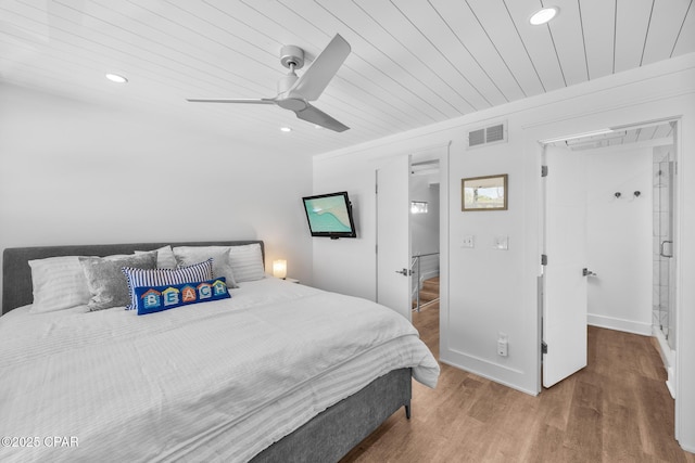 17735 Front Beach Rd Unit 4, Panama City Beach, FL 32413 - bedroom with wood ceiling, recessed lighting, wood finished floors, a ceiling fan, and baseboards