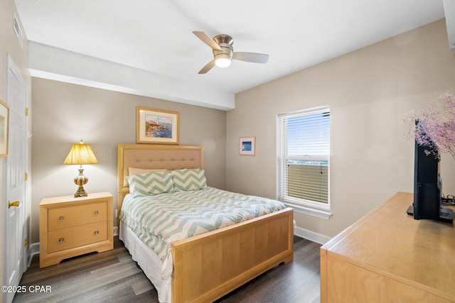 17545 Front Beach Rd Unit 1705, Panama City Beach, FL 32413 - bedroom featuring dark wood-type flooring, baseboards, and ceiling fan