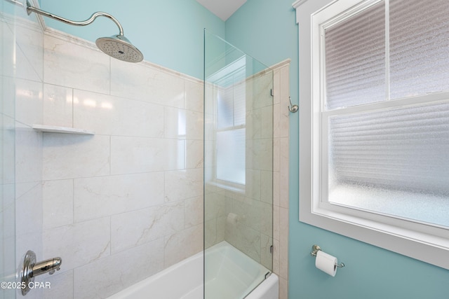 full bath with a combined bath / shower with rainfall shower