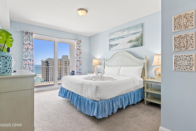 carpeted bedroom with access to outside