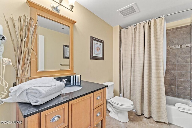 16701 Front Beach Rd Unit 306, Panama City Beach, FL 32413 - bathroom with vanity, toilet, shower / bathtub combination with curtain, and tile patterned floors