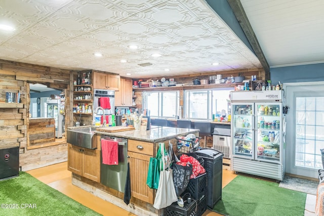 2322 Silversides Loop, Pensacola, FL 32526 - kitchen featuring stainless steel dishwasher, open shelves, a sink, plenty of natural light, and an ornate ceiling