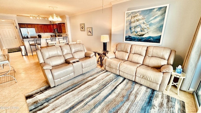 17643 Front Beach Rd Unit 1704, Panama City Beach, FL 32413 - living room featuring light tile patterned flooring and crown molding