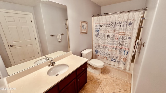 17643 Front Beach Rd Unit 1704, Panama City Beach, FL 32413 - full bath with toilet, tile patterned flooring, vanity, and shower / bath combo with shower curtain