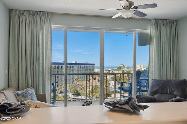 1515 SE Miracle Strip Pkwy Unit 609, Fort Walton Beach, FL 32548 - bedroom featuring a water view, multiple windows, and ceiling fan