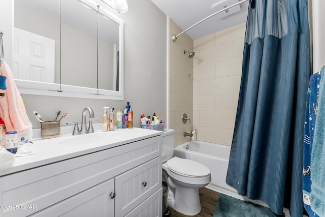 710 Legion Dr Unit O4, Destin, FL 32541 - bathroom with toilet, shower / bathtub combination with curtain, vanity, and wood finished floors