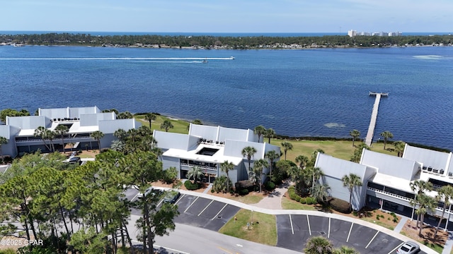aerial view of a nearby body of water