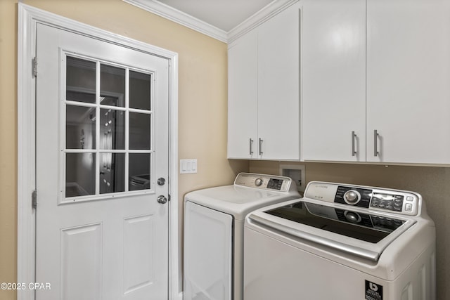 468 Forest Shore Dr, Miramar Beach, FL 32550 - washroom featuring cabinet space, washing machine and dryer, and ornamental molding