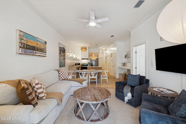 231 Somerset Bridge Rd Unit 1103, Santa Rosa Beach, FL 32459 - living area with crown molding and a ceiling fan