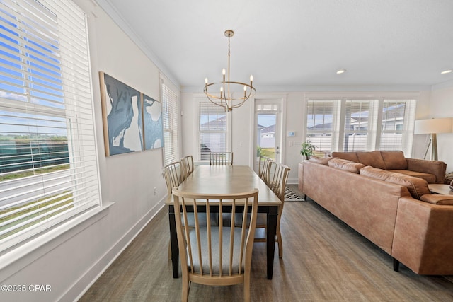1009 N Discovery Loop, Panama City, FL 32405 - dining space featuring a chandelier, dark wood-style floors, ornamental molding, baseboards, and recessed lighting