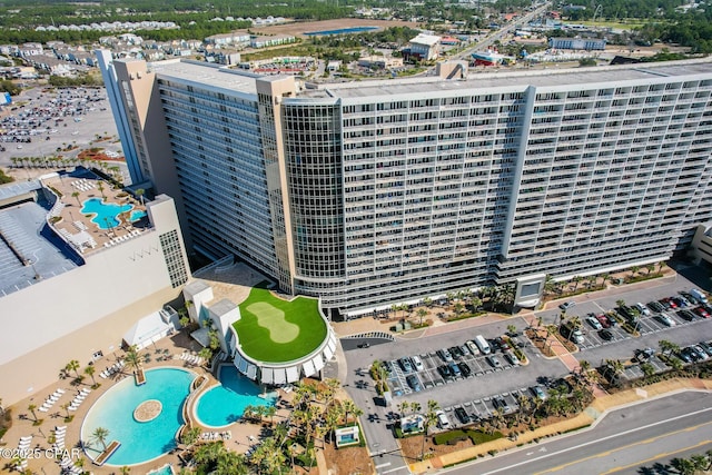 aerial view of a pool area