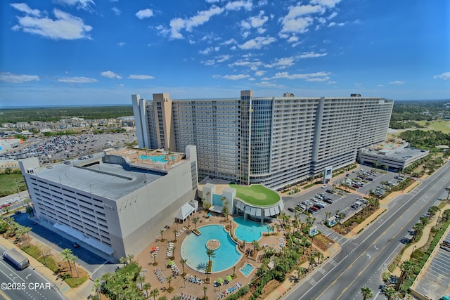 aerial view of a pool