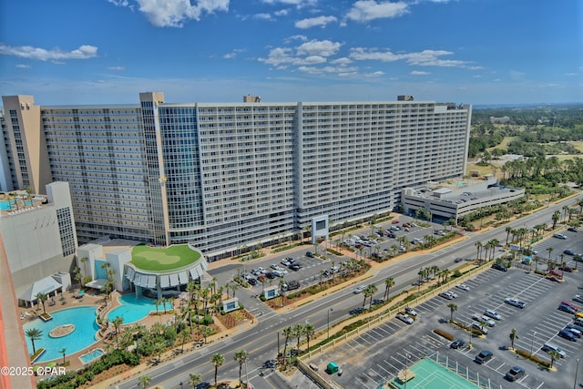 aerial view of a pool