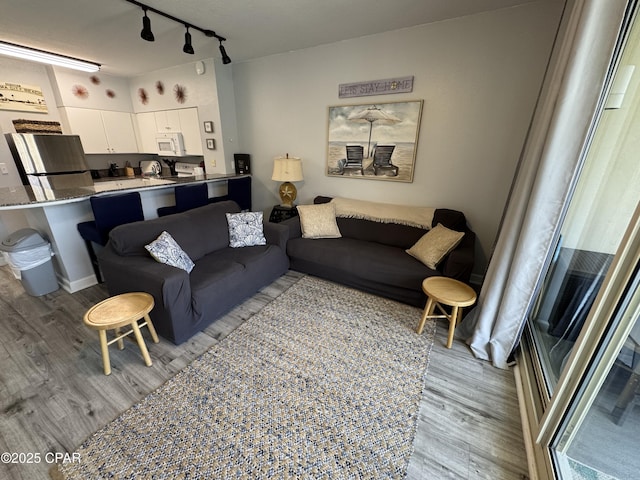 9900 S Thomas Dr Unit 2023, Panama City Beach, FL 32408 - living room featuring light wood-style floors and track lighting
