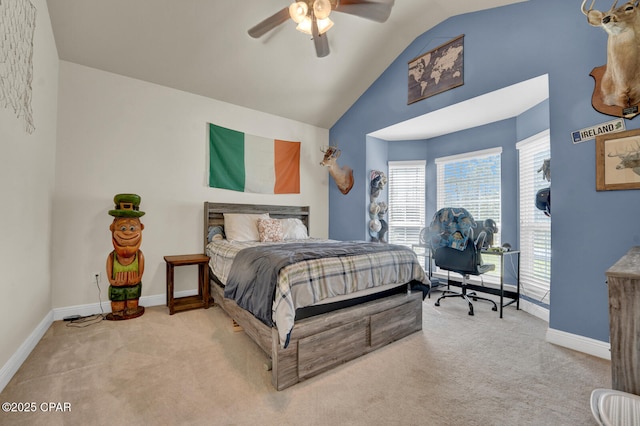 1104 Zephyr, Panama City, FL 32404 - carpeted bedroom with lofted ceiling, baseboards, and ceiling fan