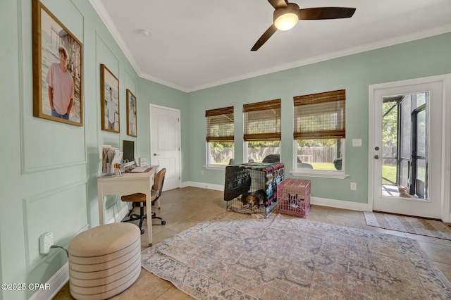 1104 Zephyr, Panama City, FL 32404 - home office featuring tile patterned flooring, ornamental molding, and plenty of natural light