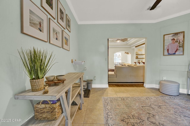 1104 Zephyr, Panama City, FL 32404 - hallway featuring ornamental molding, light tile patterned floors, and baseboards
