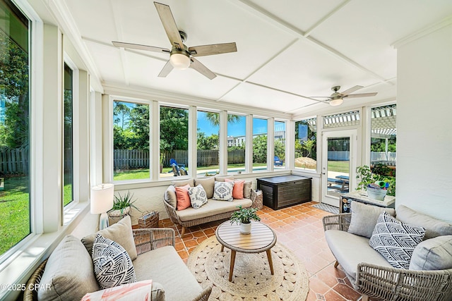 1728 Wahoo Cir, Panama City, FL 32408 - sunroom / solarium with ceiling fan, an outdoor hangout area, and plenty of natural light