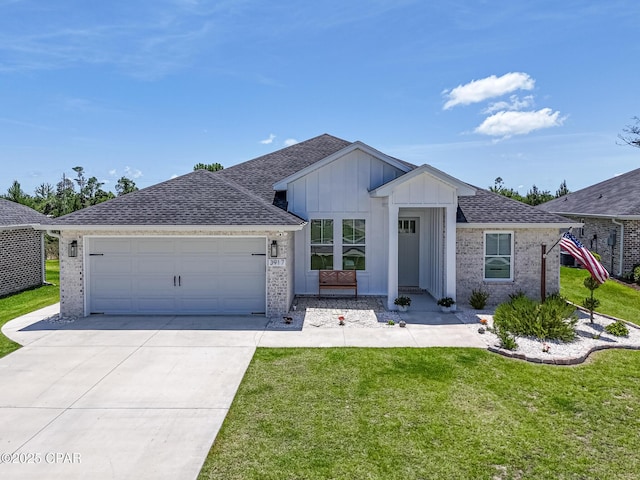 3917 Sandpine Way, Panama City, FL 32404 - ranch-style house featuring an attached garage, board and batten siding, driveway, and a front yard
