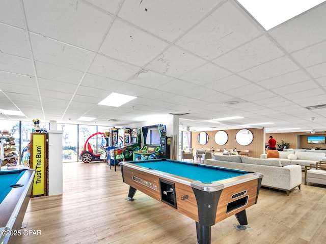 6505 Thomas Dr Unit 1009B, Panama City Beach, FL 32408 - rec room with billiards table, light wood-style flooring, and a paneled ceiling