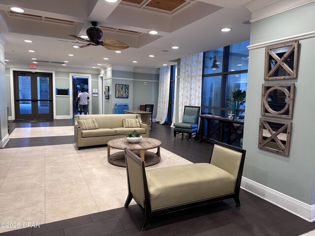 15100 Front Beach Rd Unit 1416, Panama City Beach, FL 32413 - common area featuring ornamental molding, coffered ceiling, and recessed lighting